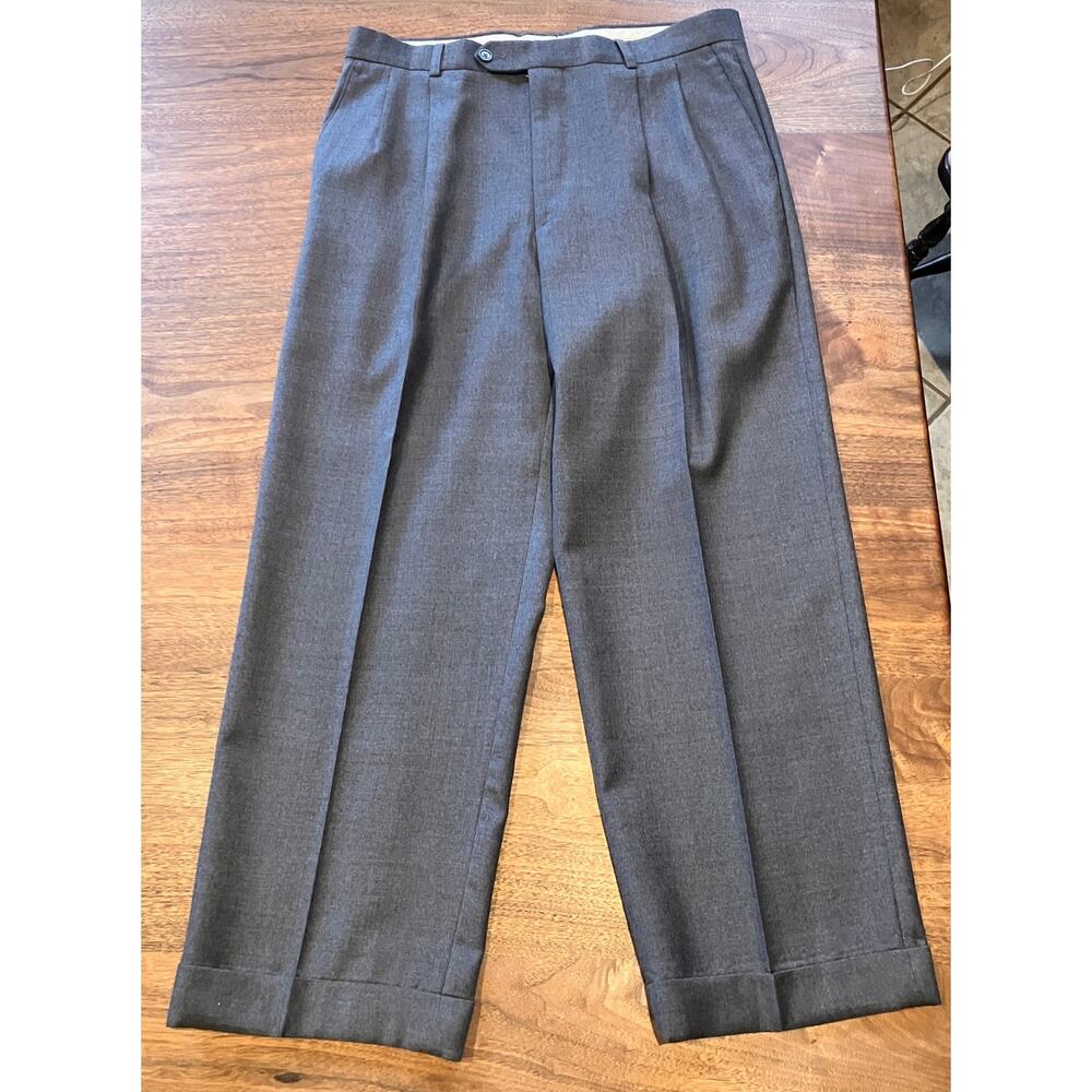 Made in Italy Men’s Gray Dress Pants 33x27‎ Wool Cashmere Cuffed Pleated Slacks